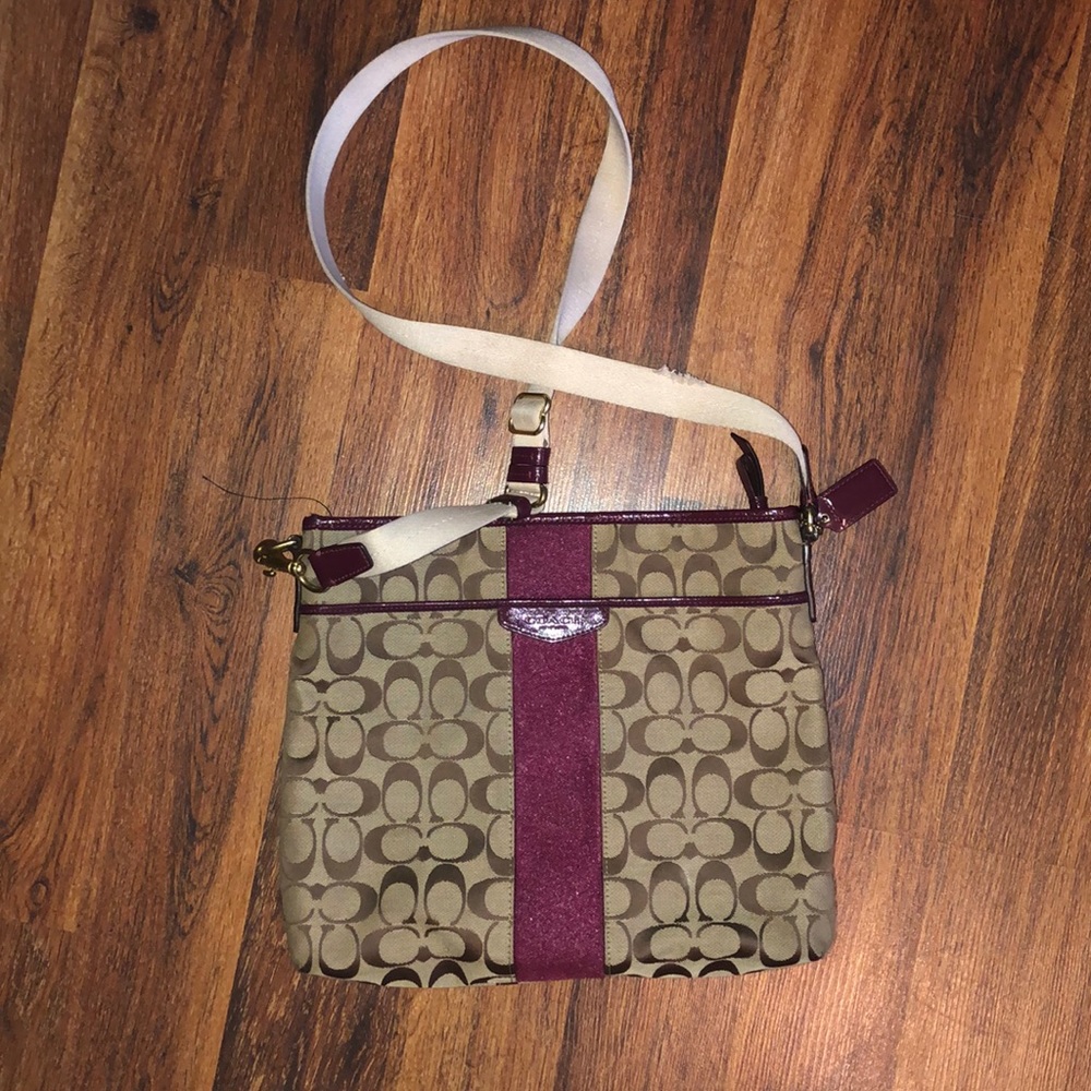 Tan & Burgundy Coach Crossbody purse